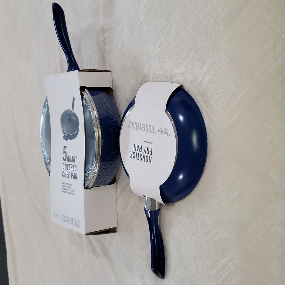 NWT Martha Stewart 5 Quart Chef Pan & Non Sick 10- Inch Fry Pan Royal Blue
